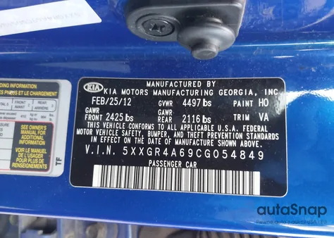 2012 Kia Optima Sx from USA, damaged, VIN 5XXGR4A69CG054849